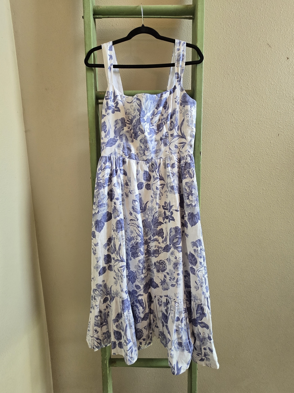 Reformation Bucatini Linen Midi Dress in Blue/White Lucerne Floral Print. Sz 10 - Picture 3 of 9
